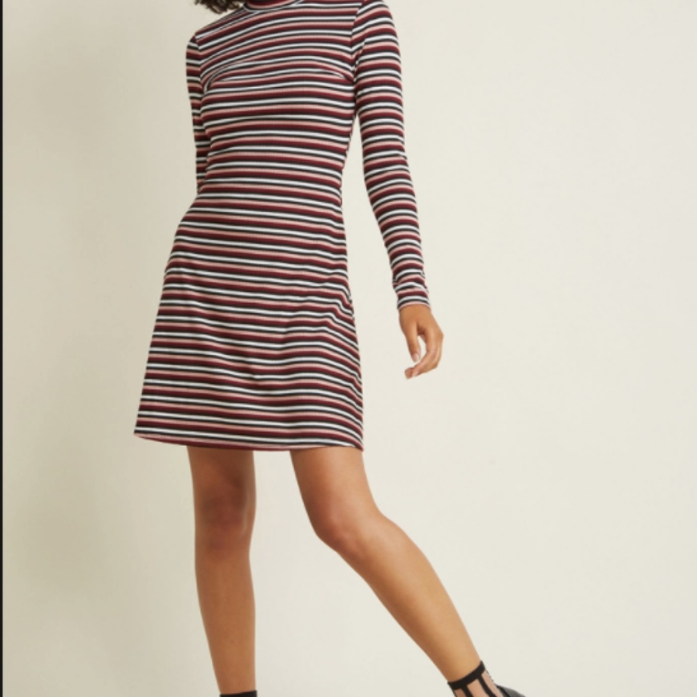 Modcloth 70s Style Mock Neck Stripey Dress - new